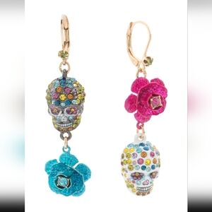 Betsey Johnson Skull Flower Mismatched Earrings NWT